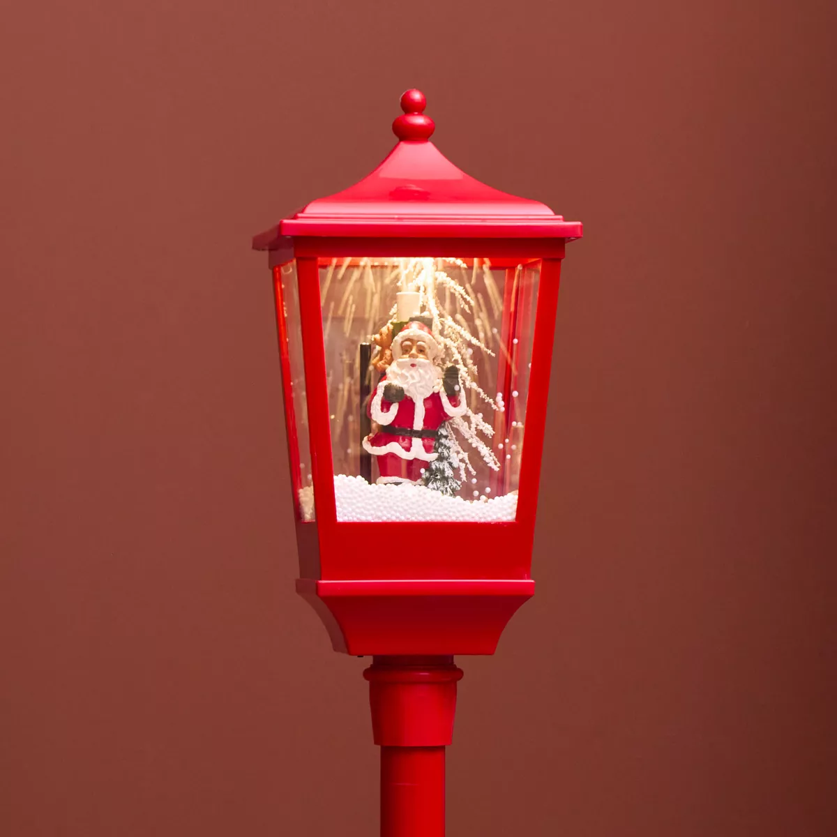 Lampadaire de Noël illuminé et animé 10 LED (H185 cm) Neige tombante Rouge