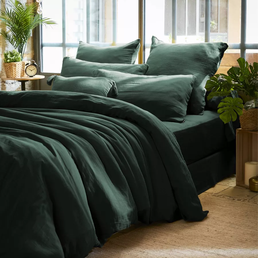 Taie d'oreiller carrée en gaze de coton (60 x 60 cm) Gaïa Vert sapin