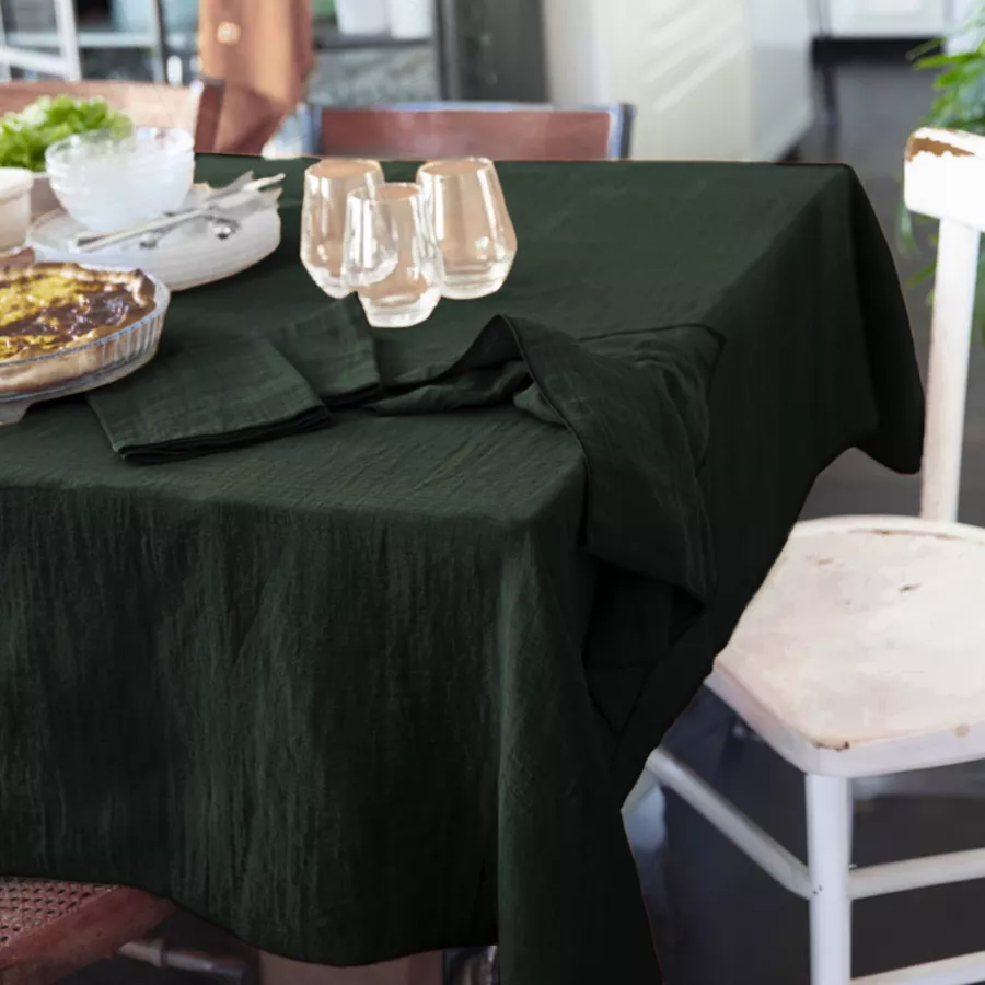 Rechteckige Tischdecke aus Baumwollgaze (150 x 350 cm) Gaïa Tannengrün