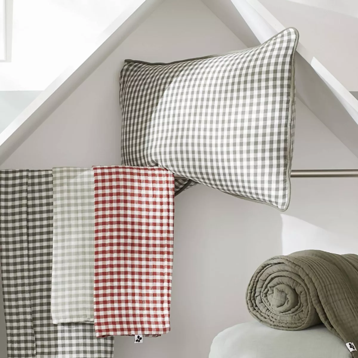 Taie d'oreiller rectangulaire gaze de coton (50 x 80 cm) Gaïa Vichy Terracotta