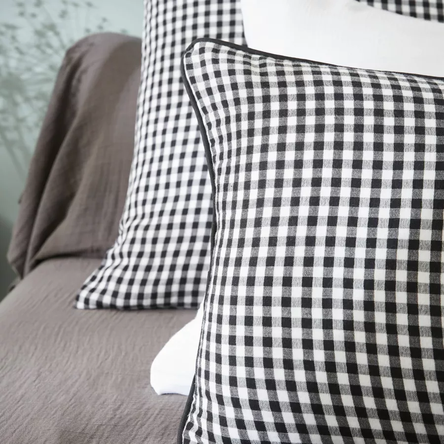 Rechteckiger Kissenbezug aus Baumwollgaze (50 x 80 cm) Gaïa Vichy Schwarz