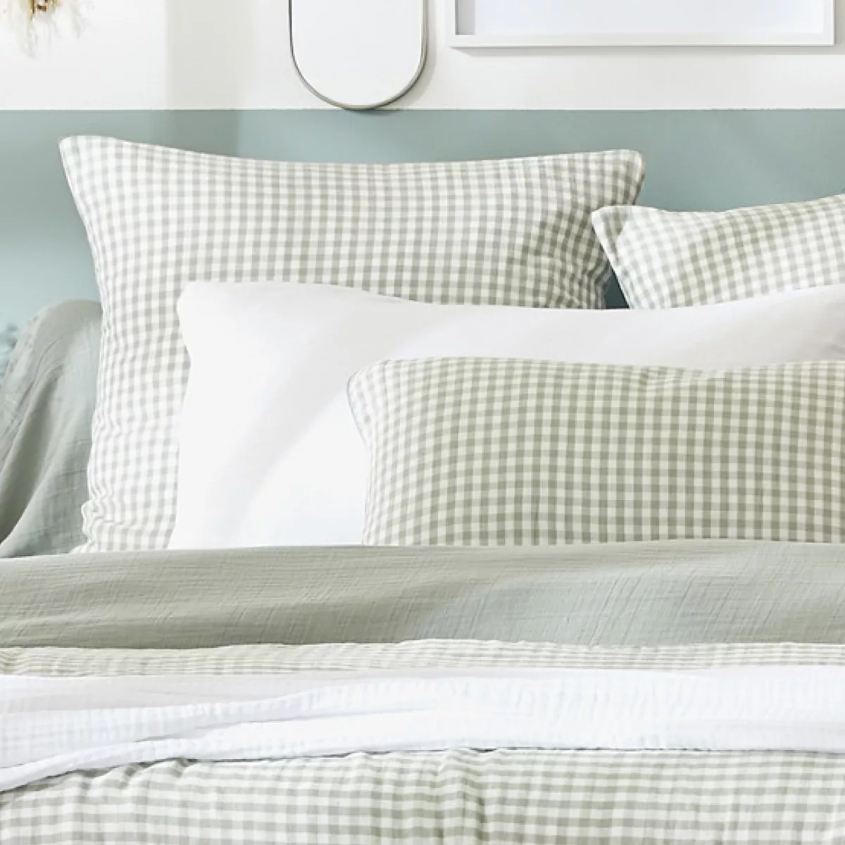 Housse de couette gaze de coton (260 x 240 cm) Vickie Vert eucalyptus