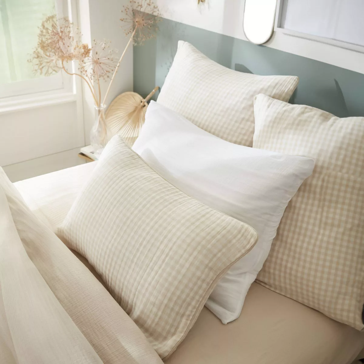 Coussin carré gaze de coton (45 x 45 cm) Vickie Beige