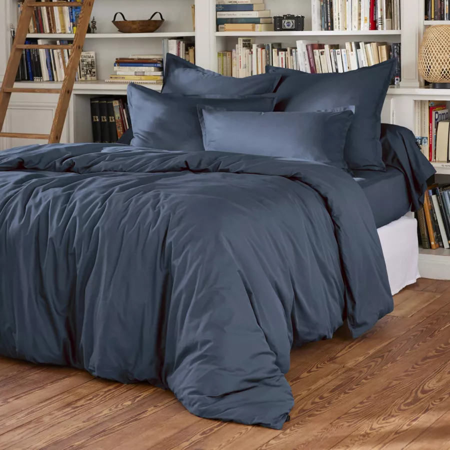 Funda de almohada cuadrada de percal de algodón (65 cm) Cali Azul marino