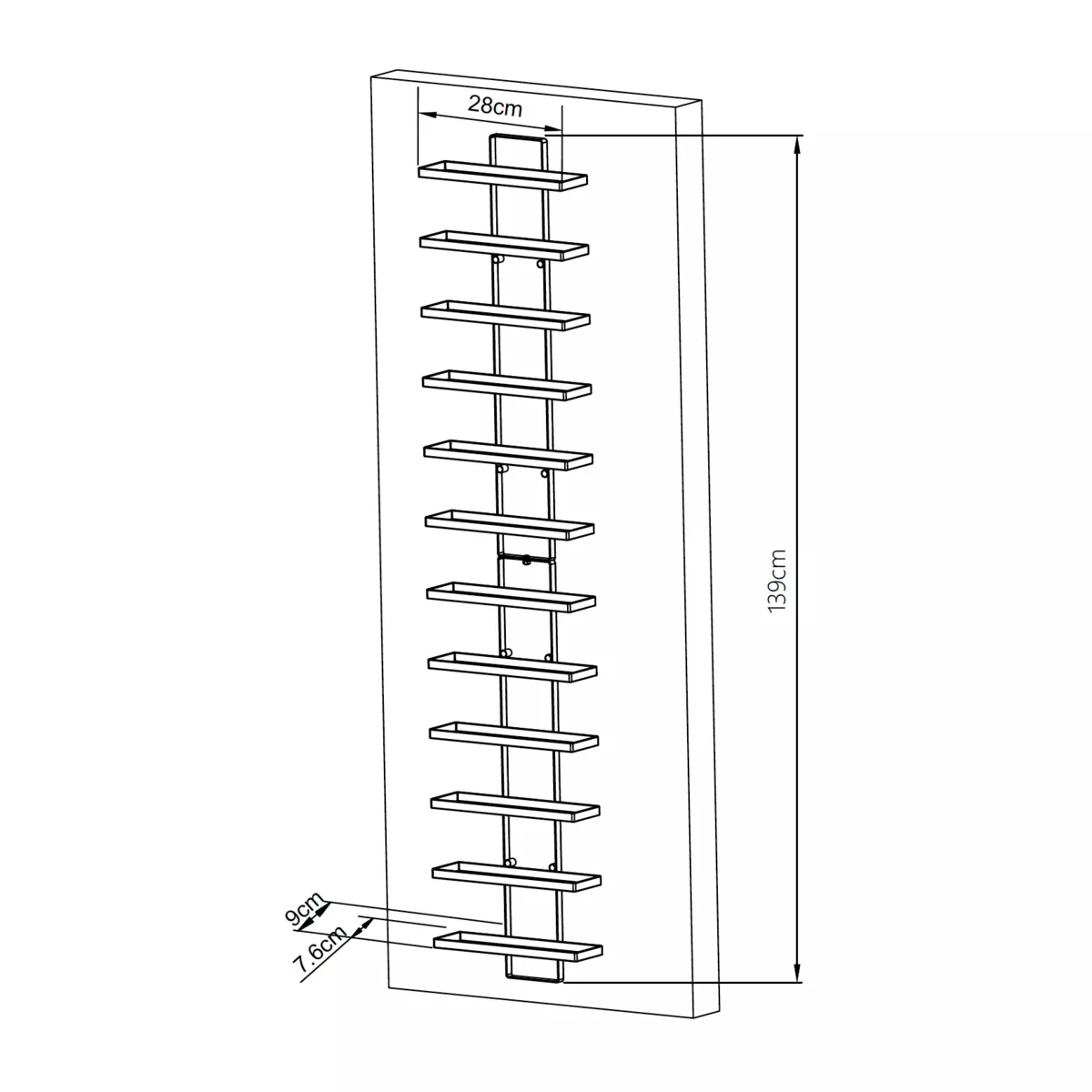 Lote de 2 portabotellas de metal de pared, 12 ranuras (H 139 cm) Léo Negro