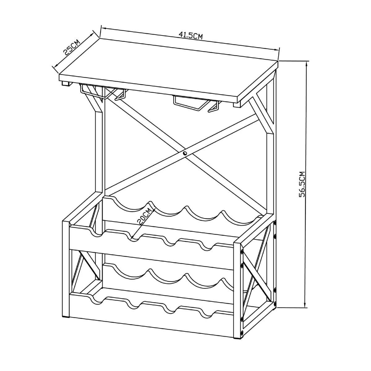 Mueble portabotellas industrial con 8 compartimentos y portavasos  (H56 cm) Tiago Negro