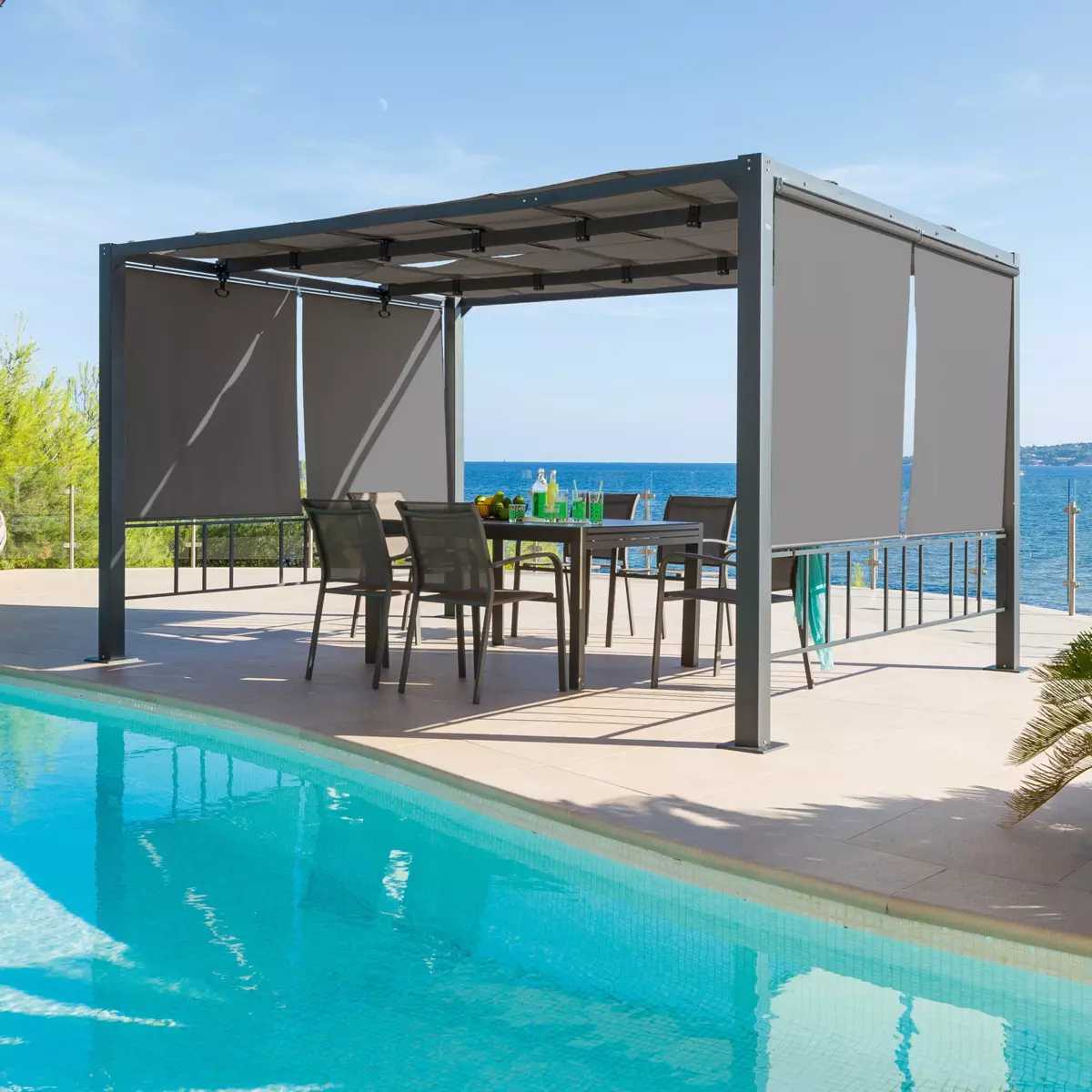 4er Set Seitenrollos für Pavillon Moai (3 x 4 m) - Schiefergrau 2