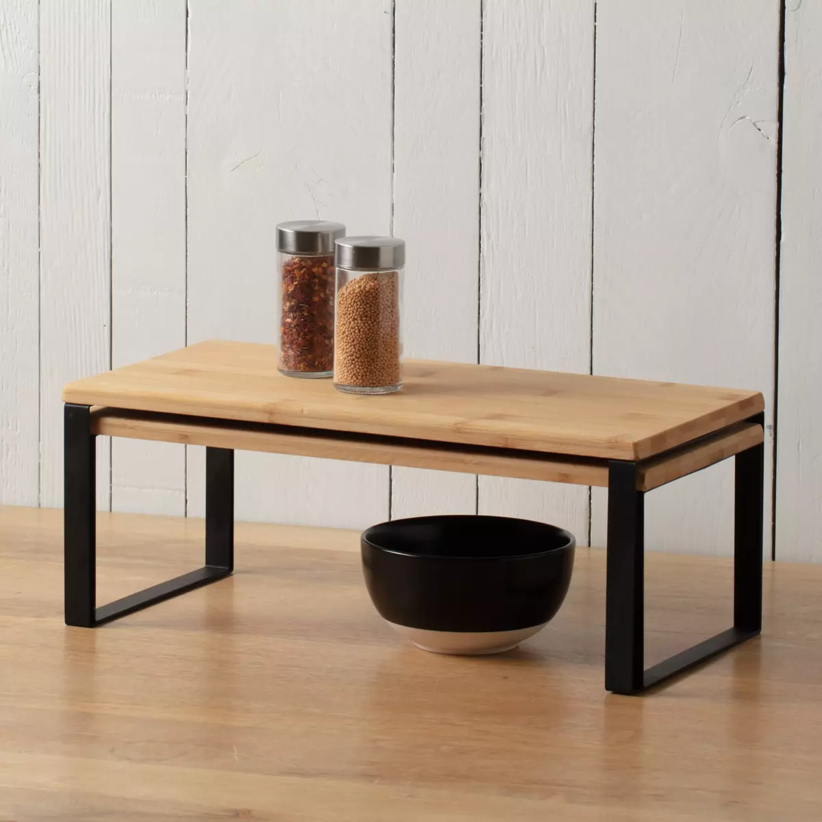 Lote de 2 estantes gigognes Black en bambú Negro 2