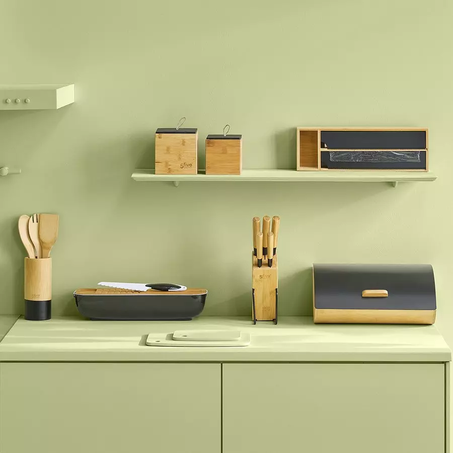 Etagère dérouleurs et compartiment Bambou Noir 3