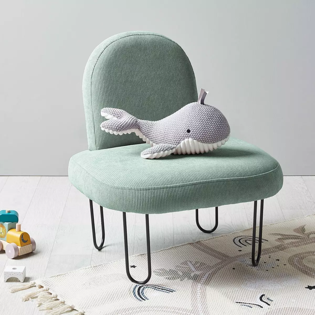 Fauteuil enfant velours Augustin Vert 1