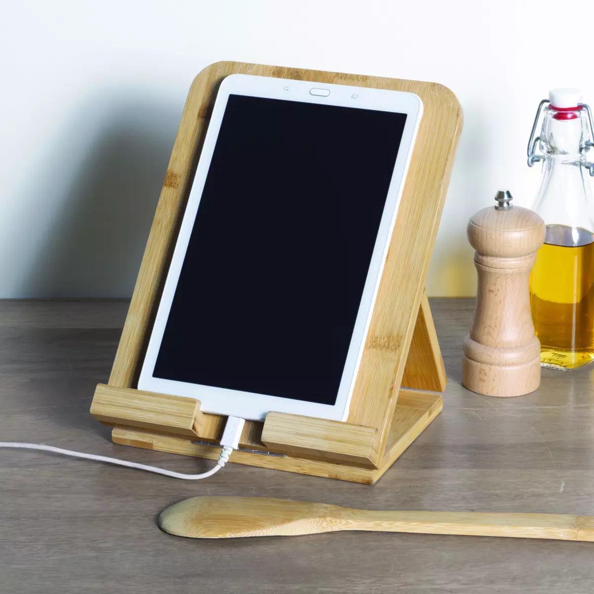 Halter für Tablet Holz Beige