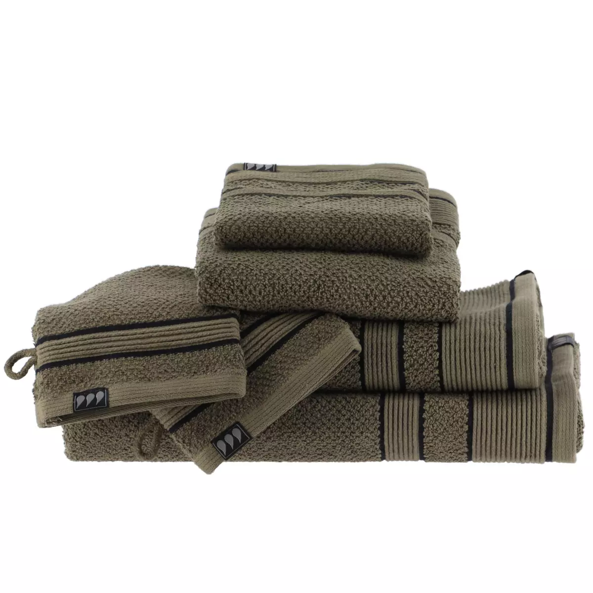 Serviette de bain (70 x 130 cm) Black Line Vert kaki / noir 2