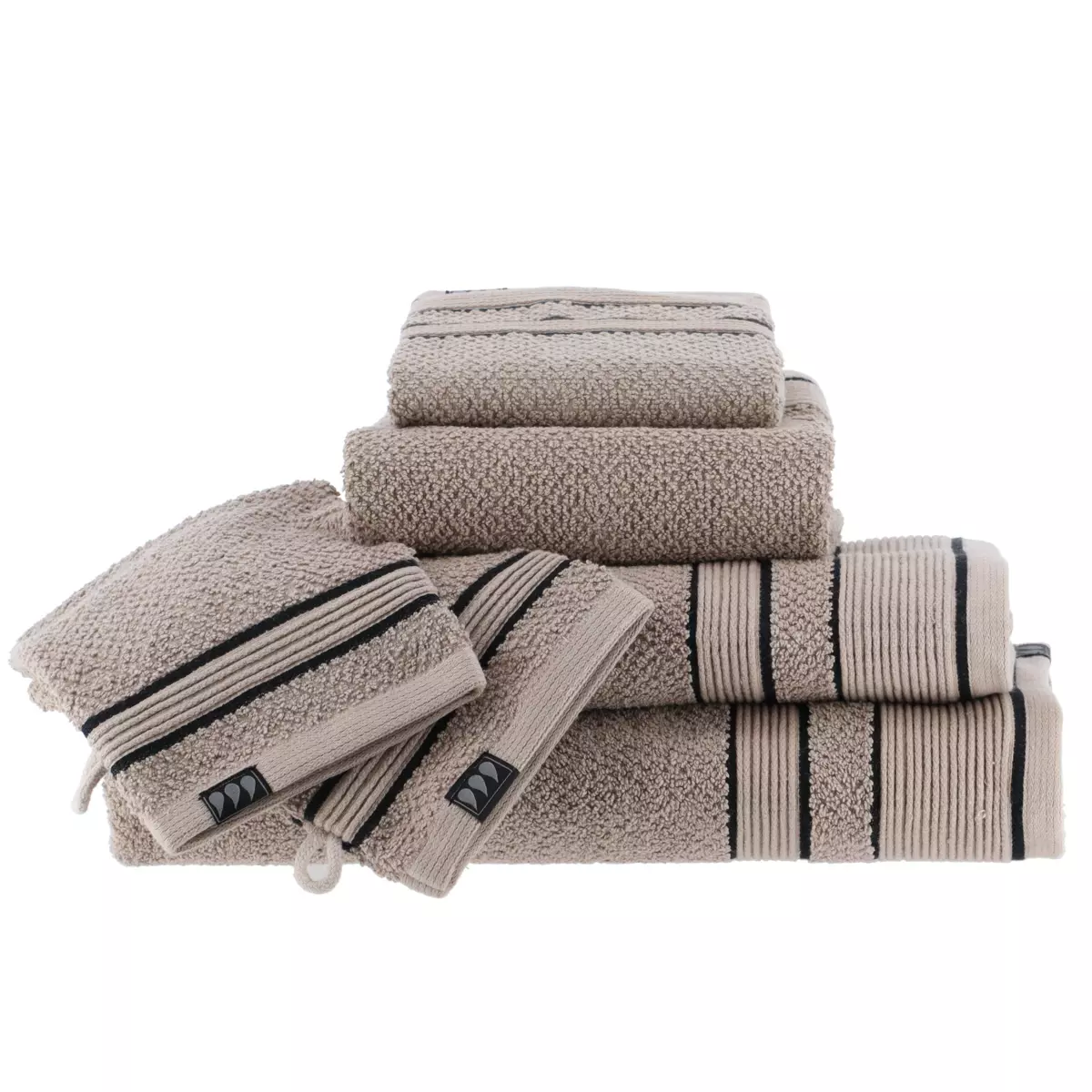 Badhanddoek katoen (30 x 50 cm) Black Line Grijs touw / zwart