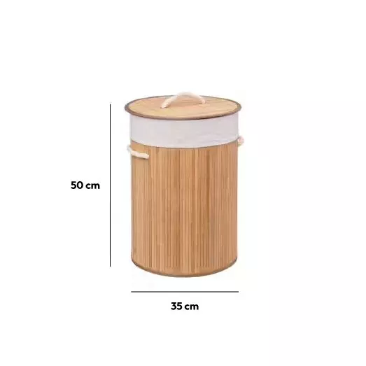 Cesta redonda de bambú para la ropa sucia Natural 5