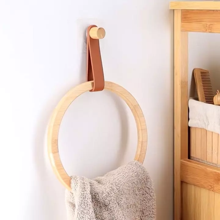 Porte serviette adhésif arrondi Easy Chic Caramel 1