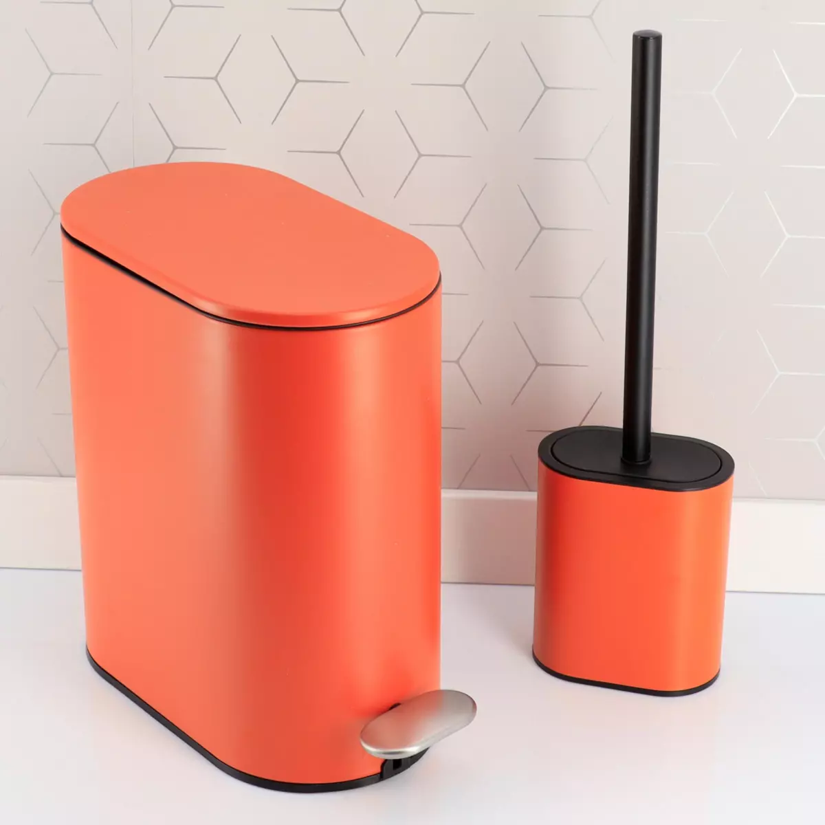 Pattumiera a pedale con freno di caduta Black Line Terra di siena 2