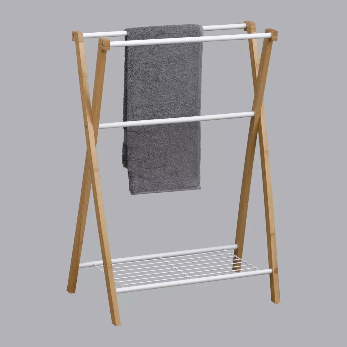 Porte serviette 3 barres + 1 étagères Bambou Blanc 1