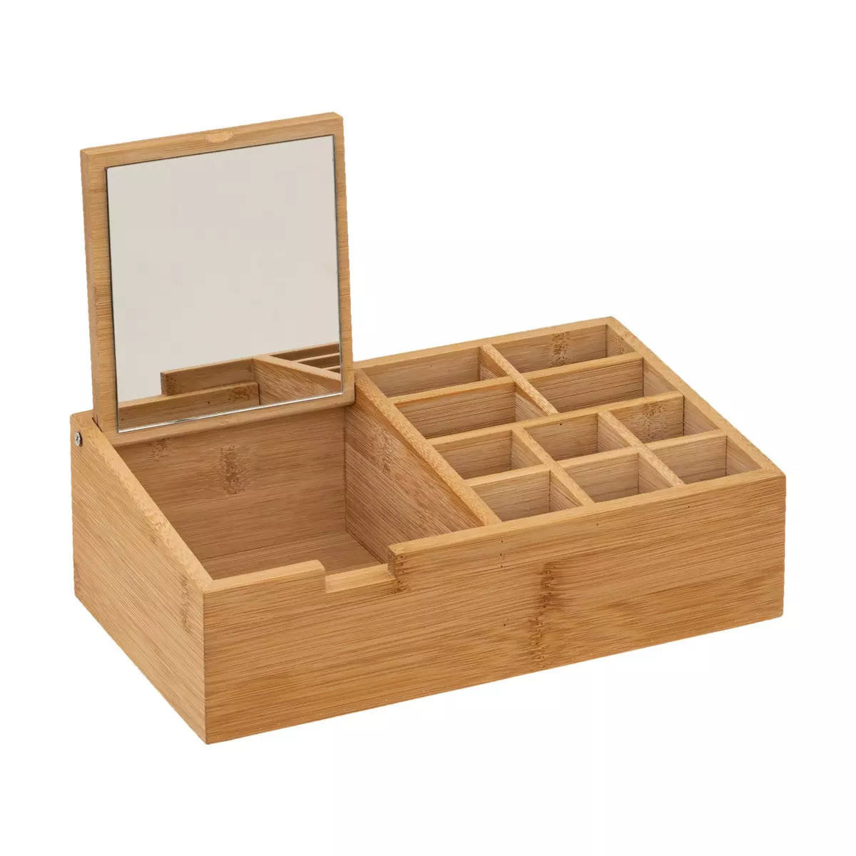 Organizer 10-Fächer mit Spiegel Bambus Naturfarben 2