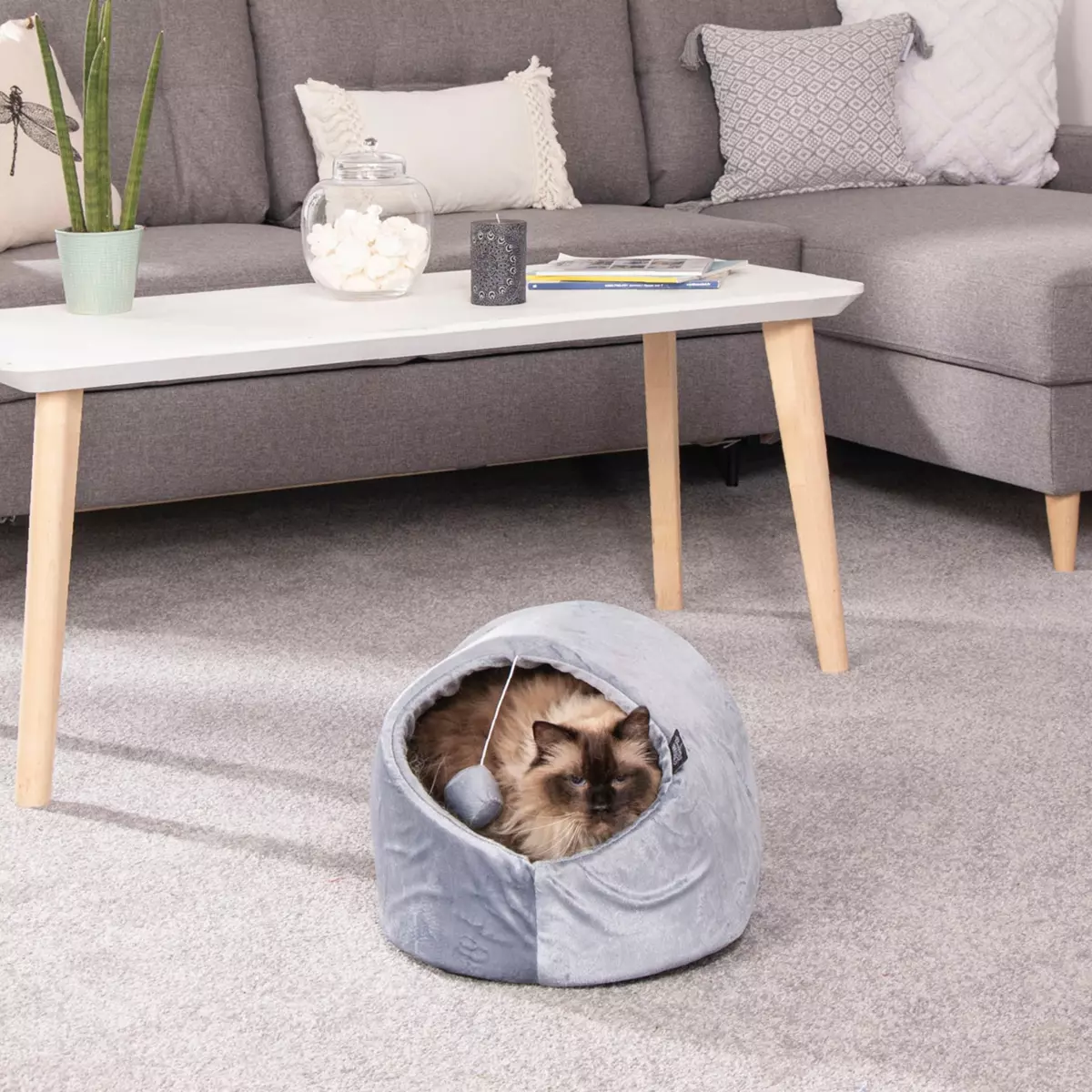 Kattenmand holletje met speeltje Sweet Cat L35 cm Ecru 2