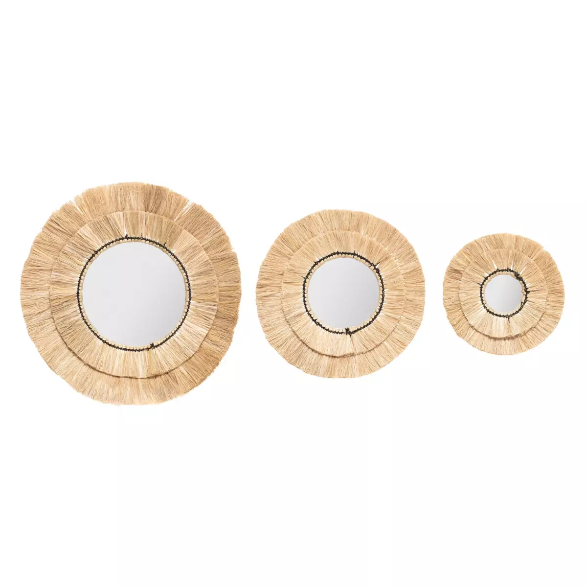 Lote de 3 espejos en rafia Alba Beige 3