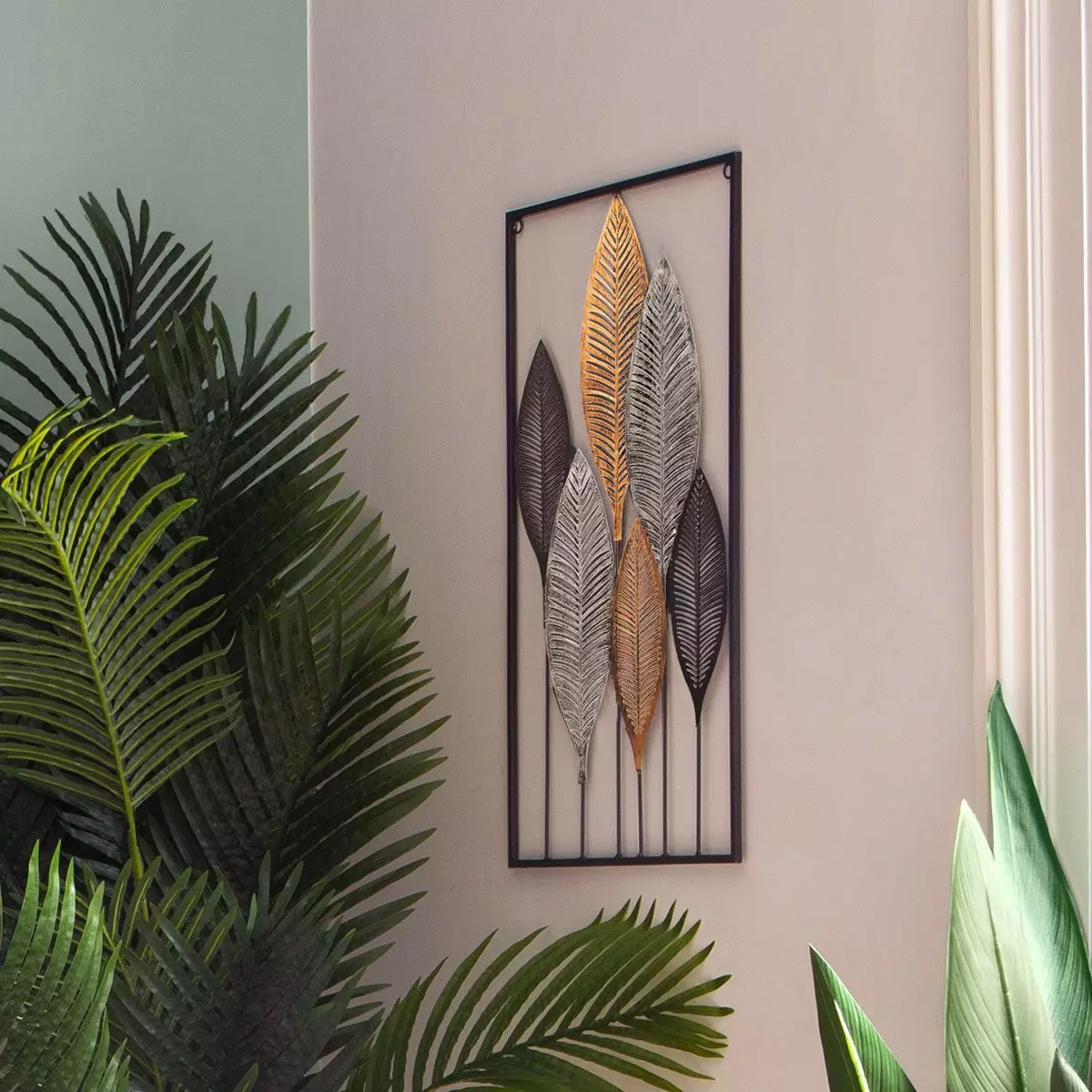 Decoración mural Hojas Negro y oro 2