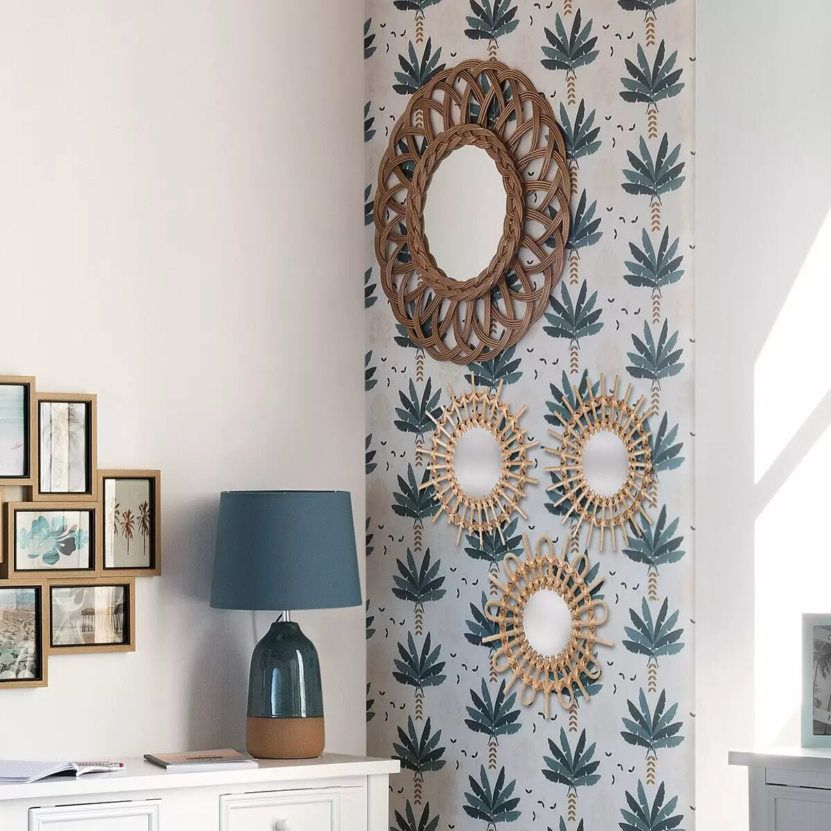 Lot de 3 miroirs Soleil Rotin Beige 5