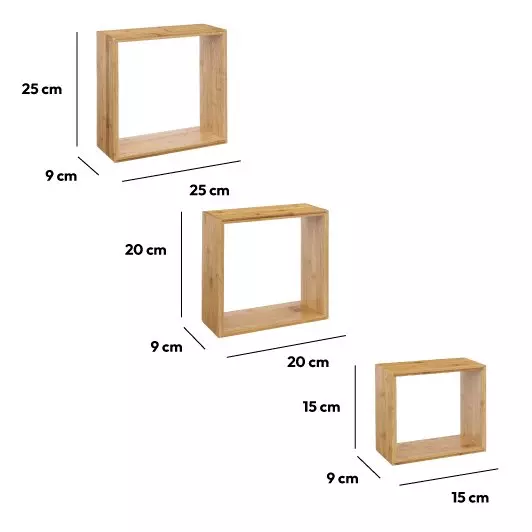 Lot de 3 étagères Cubes Fixy Bambou Naturel 7