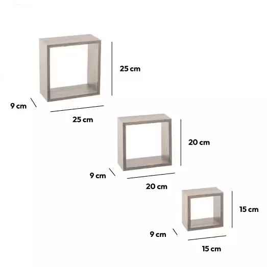 Set di 3 mensole Cube Grigio quercia Modello piccolo 3