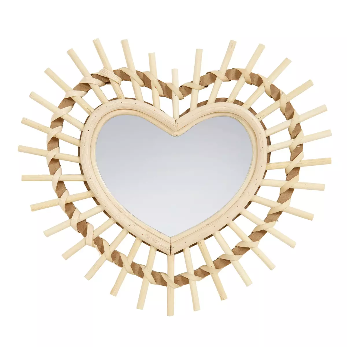 Espejo de bambú Corazón Beige 1