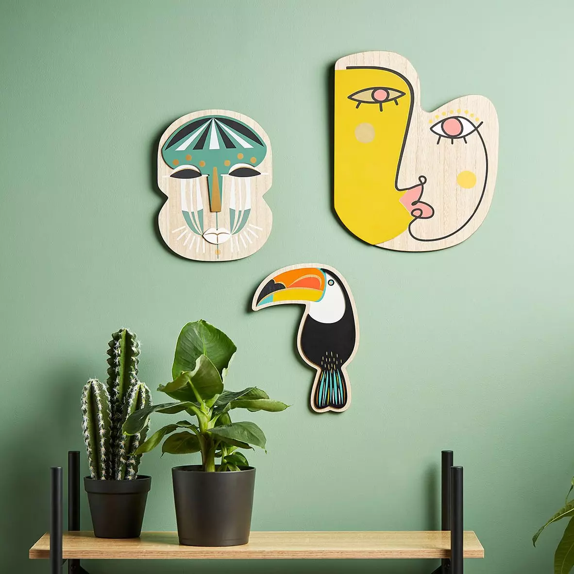 Masque en bois Visage Vert 5