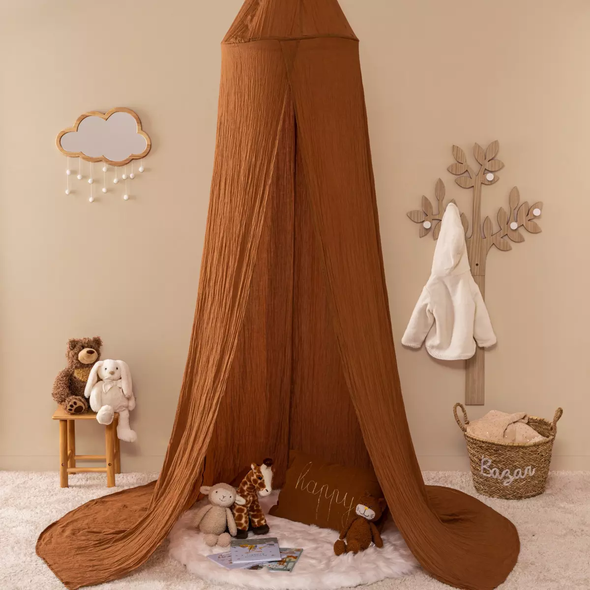 Ciel de lit gaze de coton enfant Lili Marron