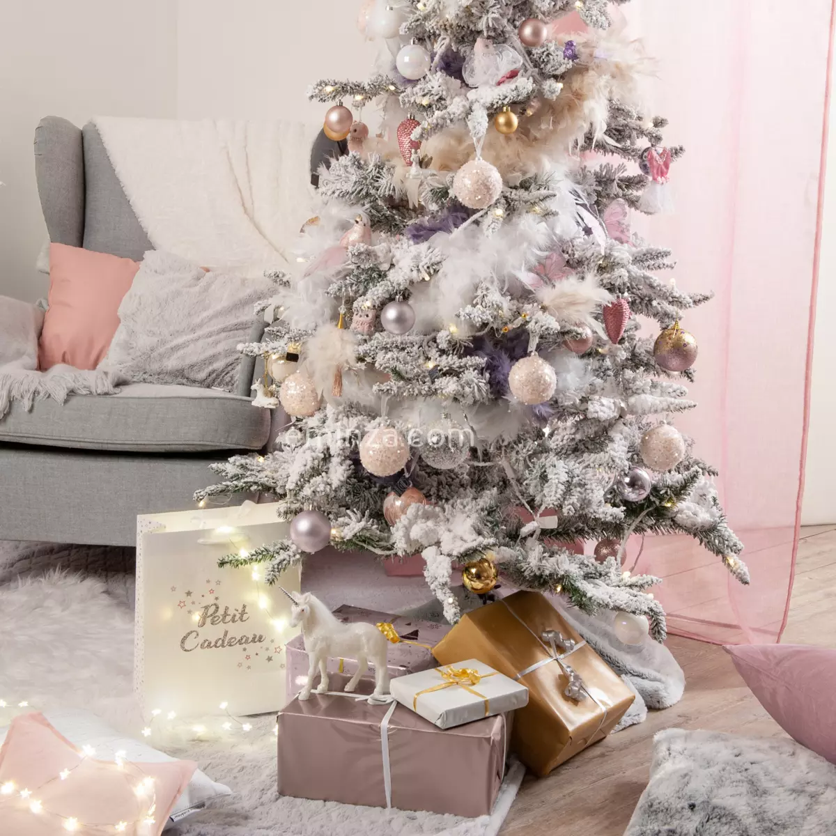 Tapis de sapin rond Fourrure grise 2