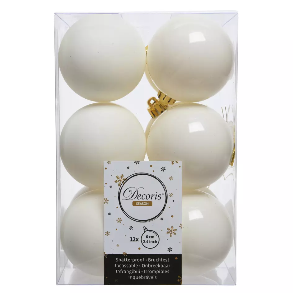 Lot de 12 boules de Noël (D60 mm) Alpine Blanc laine 1