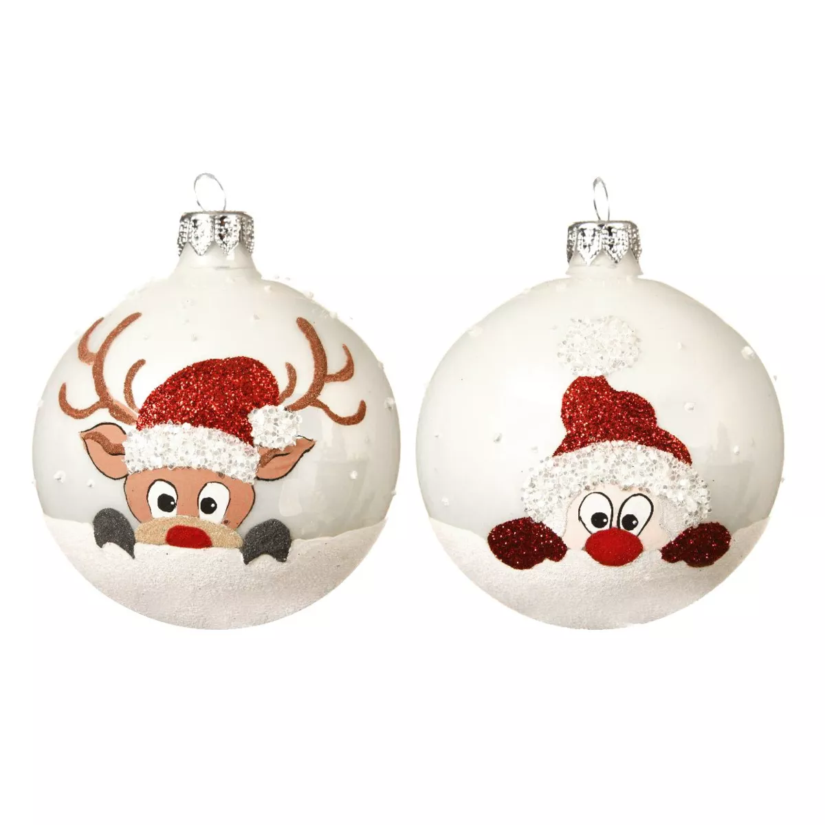 Lote de 6 bolas de Navidad en vidrio (D80 mm) Filou Blanco  1