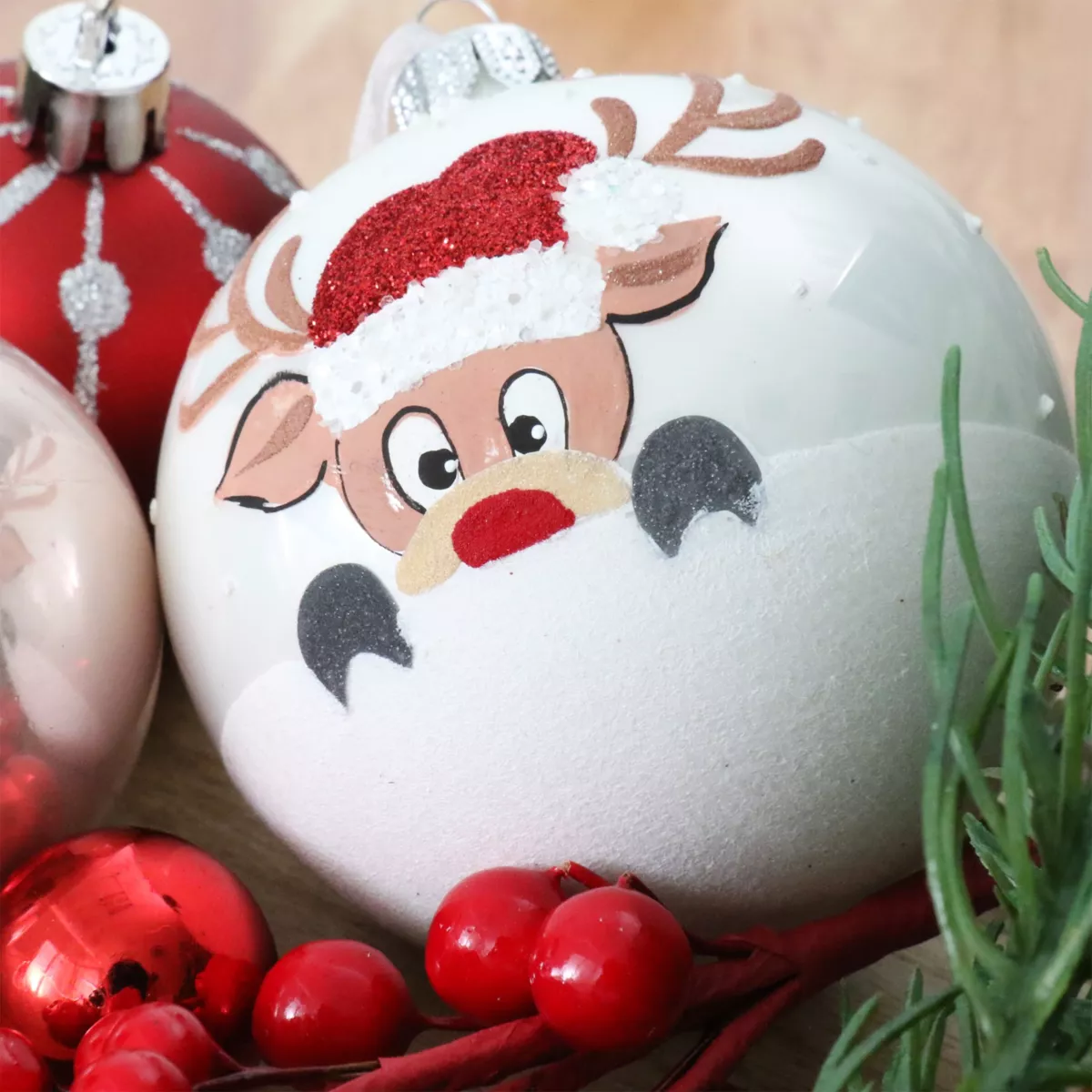 Lote de 6 bolas de Navidad en vidrio (D80 mm) Filou Blanco  2