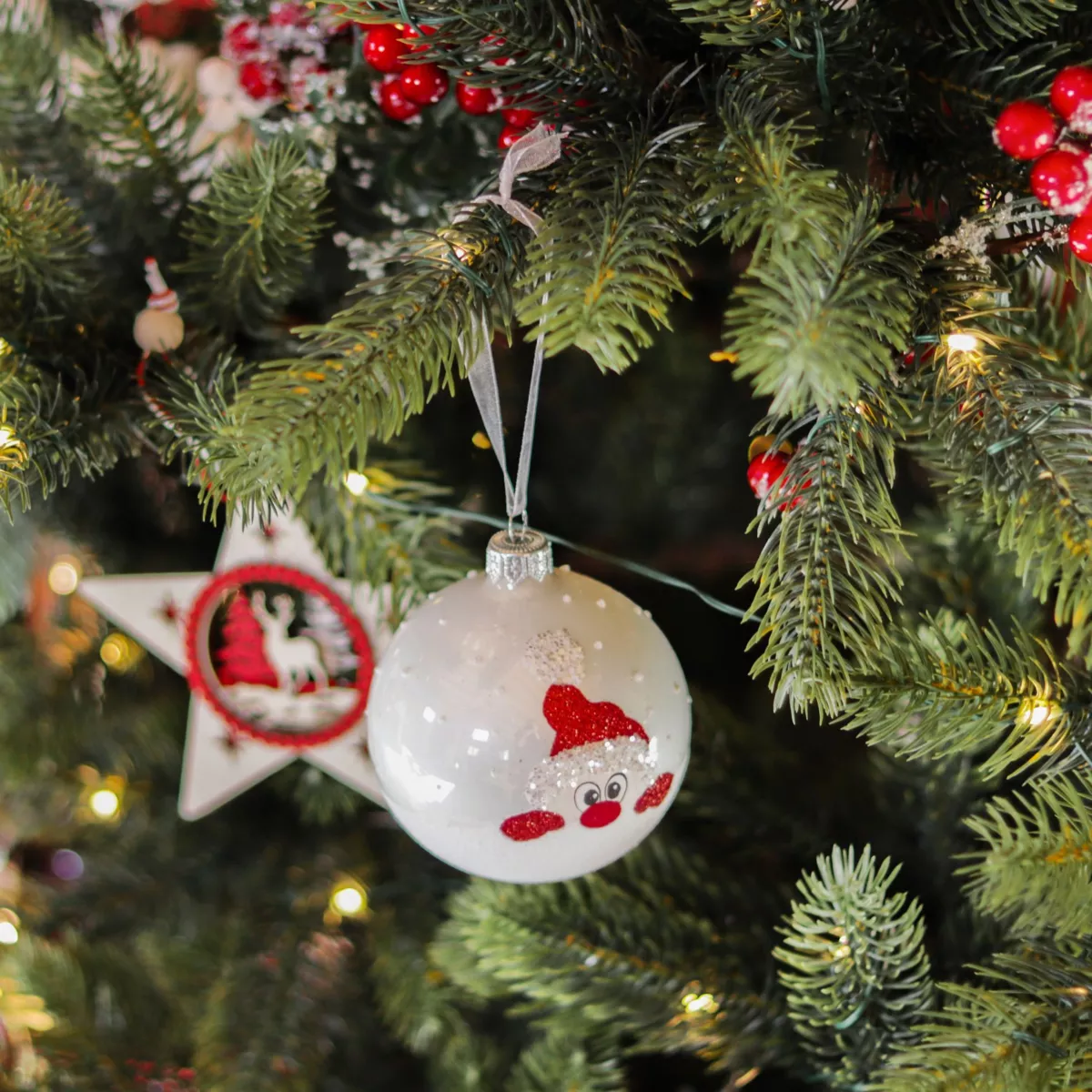 Lote de 6 bolas de Navidad en vidrio (D80 mm) Filou Blanco  4