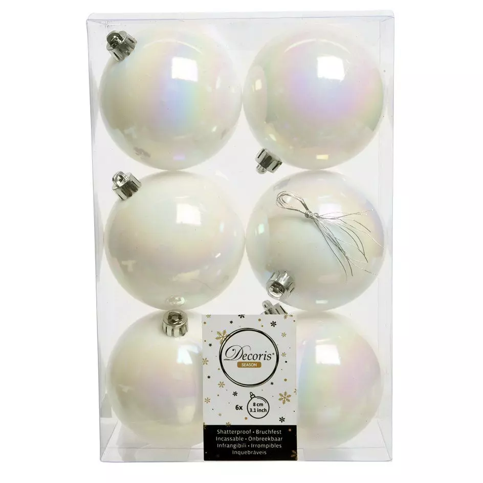 Lote de 6 bolas de Navidad (D80 mm) Alpine Blanco irisado 1