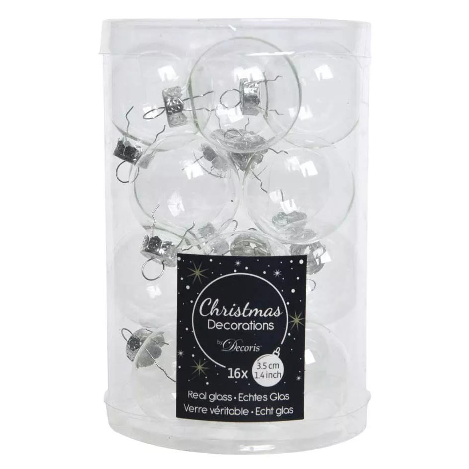 Lot de 16 boules de Noël en verre (D35 mm) Myst Transparent 
