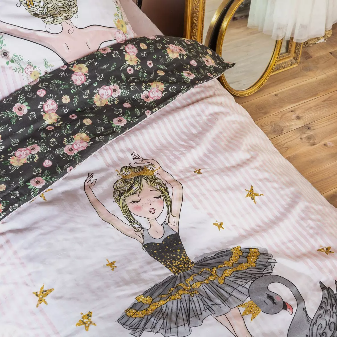 Dekbedovertrek en twee kussenslopen katoen (200 cm) Mon étoile Roze 3