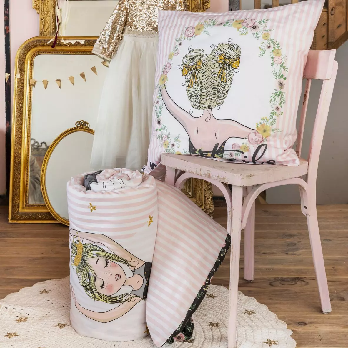 Dekbedovertrek en twee kussenslopen katoen (200 cm) Mon étoile Roze 4