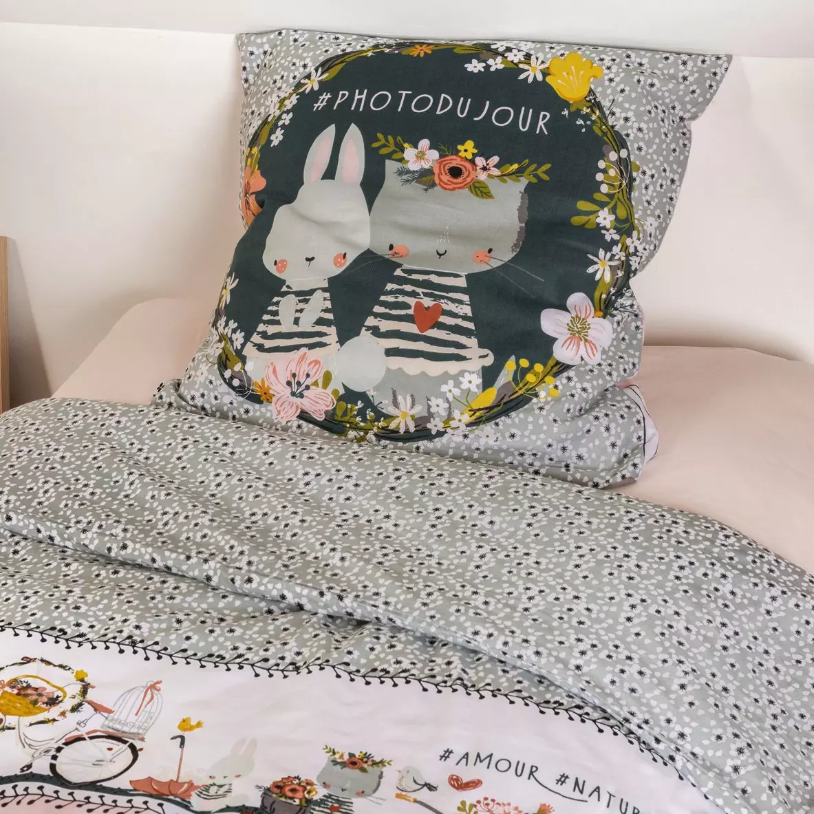 Housse de couette et une taie enfant coton (140 cm) Jardinage Multicolore 2