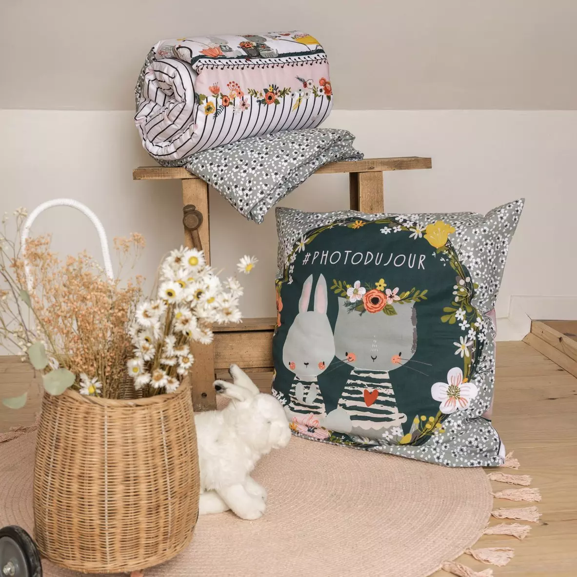 Housse de couette et une taie enfant coton (140 cm) Jardinage Multicolore 4