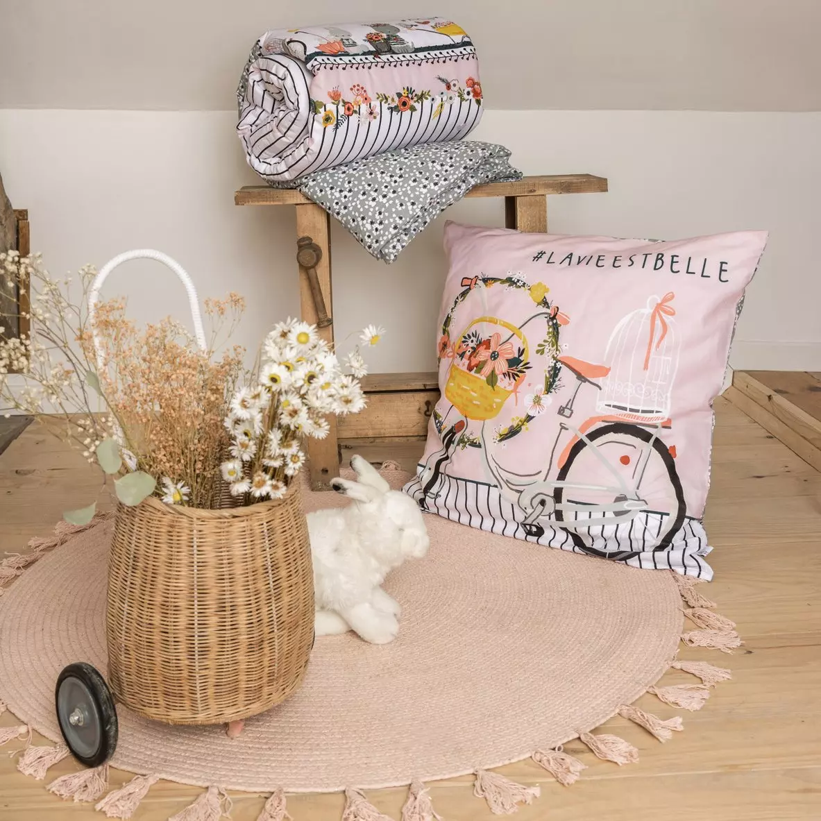 Housse de couette et une taie enfant coton (140 cm) Jardinage Multicolore 5