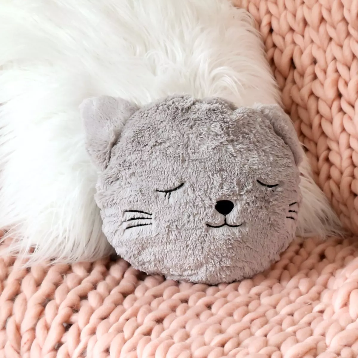 Coussin fausse fourrure enfant Chat Gris 1