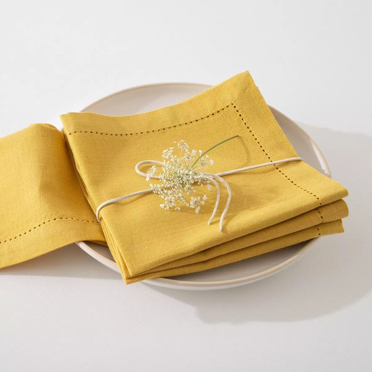 Set van 4 servetten Chambray Okergeel 1
