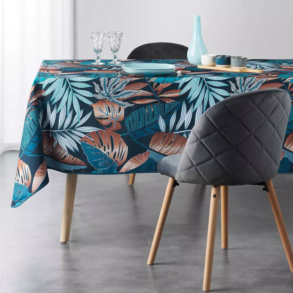 Nappe rectangulaire anti tache (L240 cm) Alianor Bleue 1