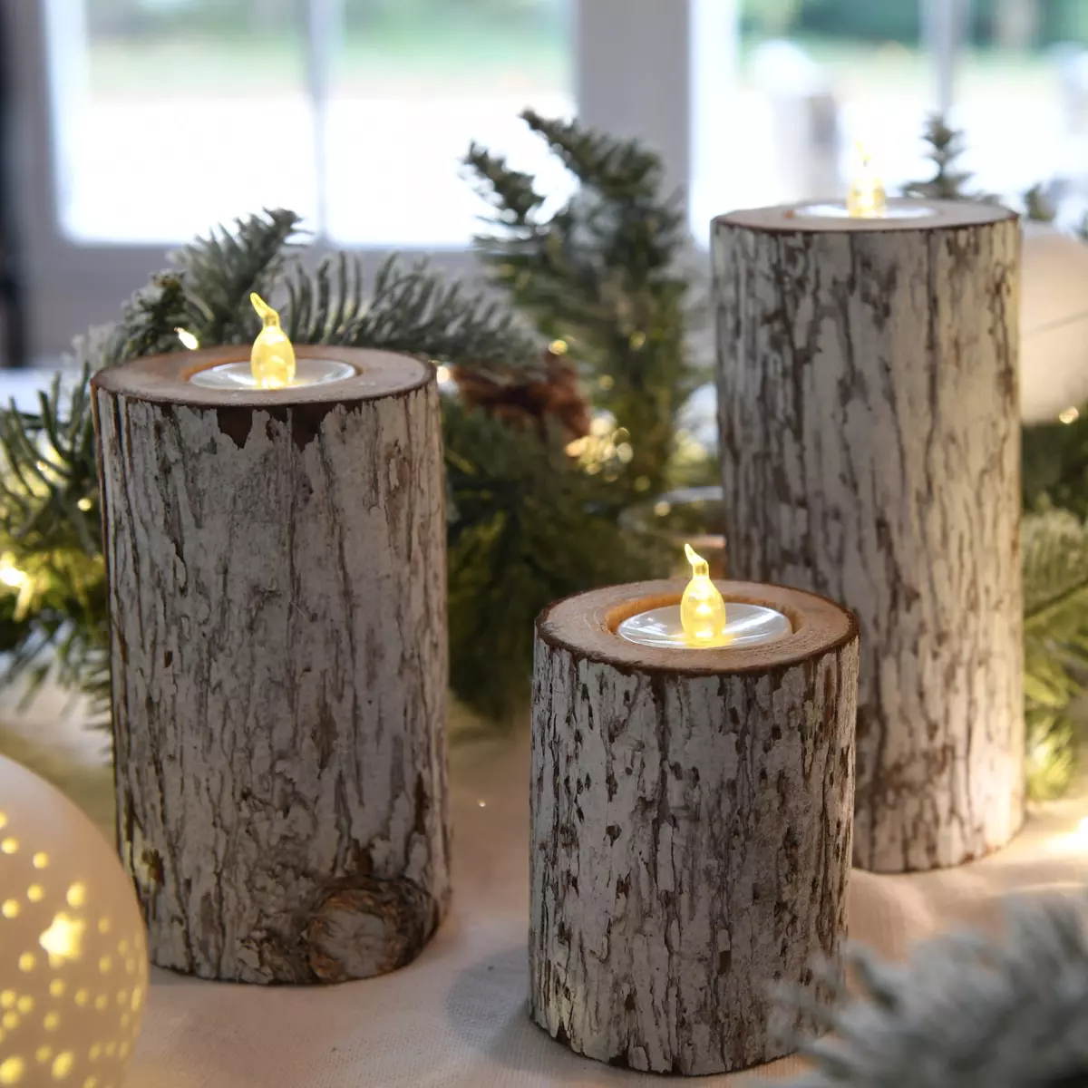 Lot de 3 bougies LED Tronc d'arbre Blanc chaud 2