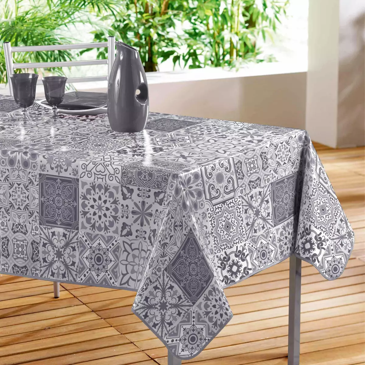Rechteckige Wachstuch-Tischdecke (L240 cm) Persane Grau 1
