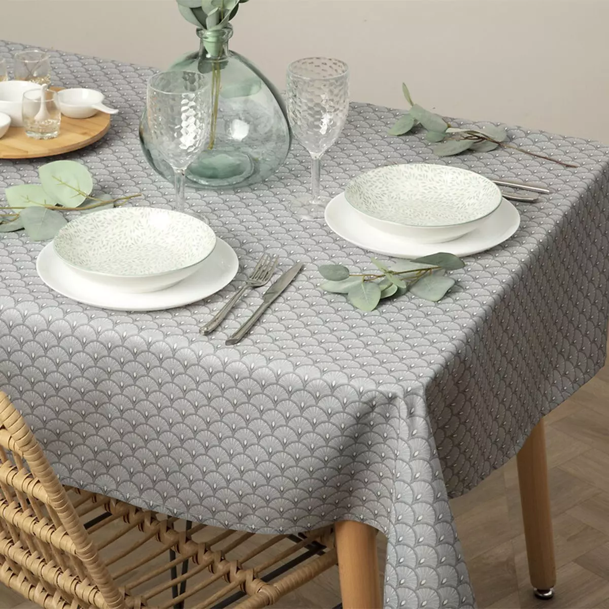 Rechteckige fleckenabweisende Tischdecke (L300 cm) Livia Grau 1