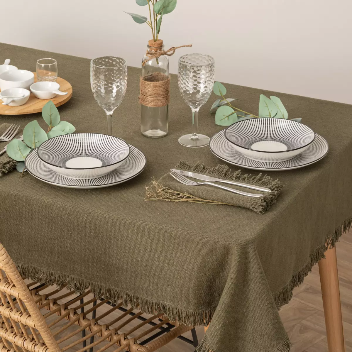 Tovaglia rettangolare cotone (L250 cm) Maha Verde cachi 1